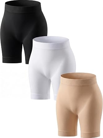 Slip Shorts for Under Dresses Women 3-Pack Cooling Anti-Chafing Undershorts | Opaque No-Roll Slip Shorts for Under Dresses: Silky Smooth, Super Stretchy, Cool & Breathable Black White Nude 3-Pack
